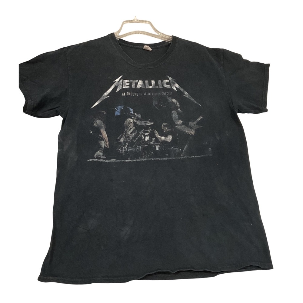 Metallica T-Shirt Mens‎ Large Faded Black Good 2020 Drive-In Nights Tour Graphic